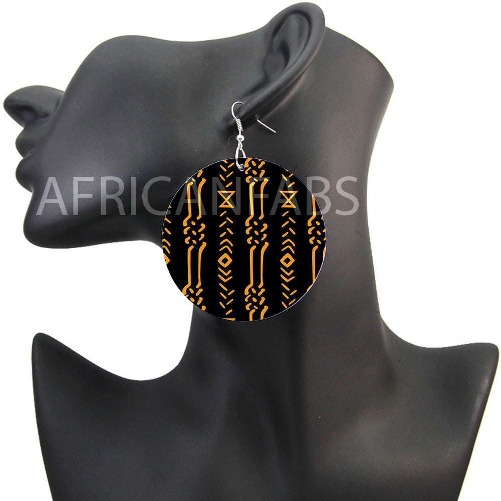 Black / yellow mud cloth / bogolan African inspired earrings