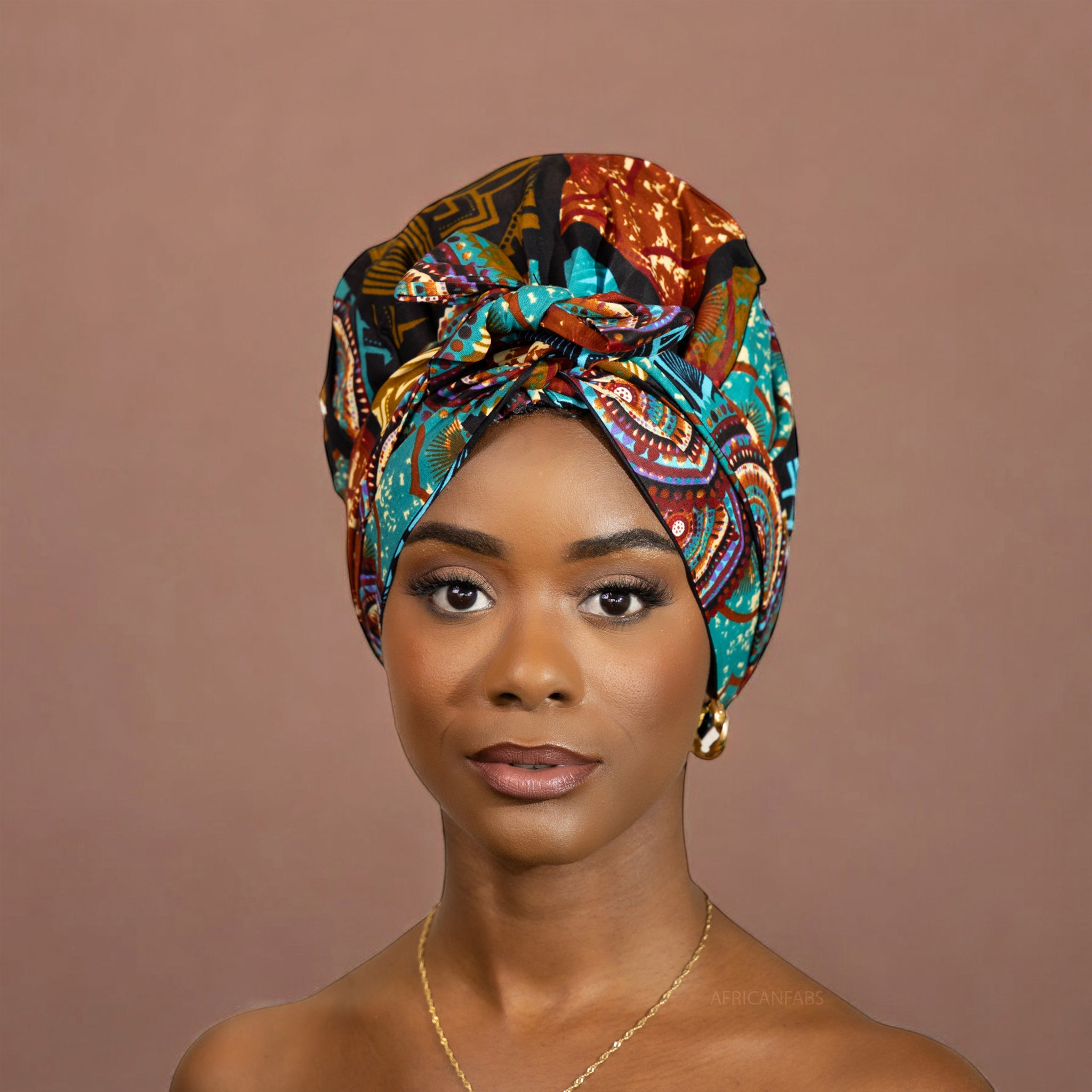 Easy headwrap - Satin lined hair bonnet - Turquoise Multicolor