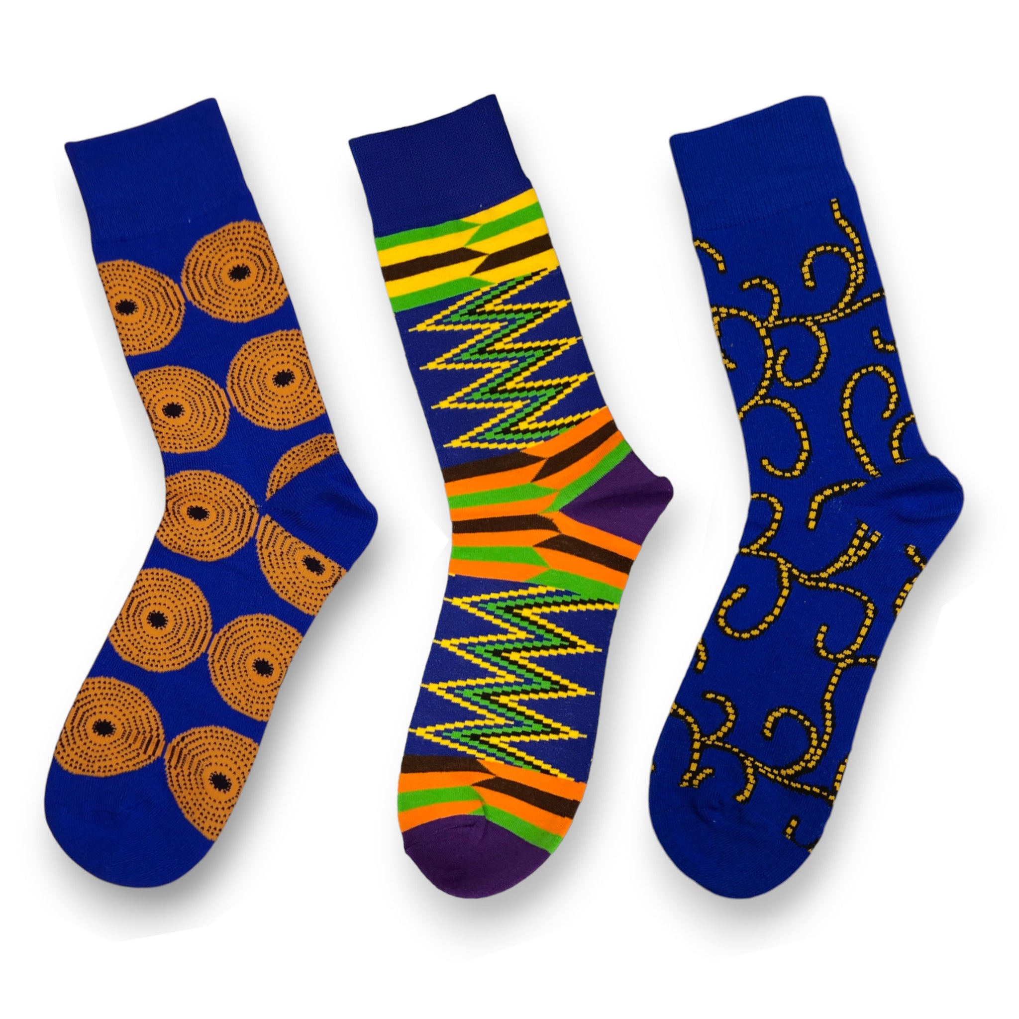 African socks / Afro socks / Set of 3 pairs - Blue KWABENA