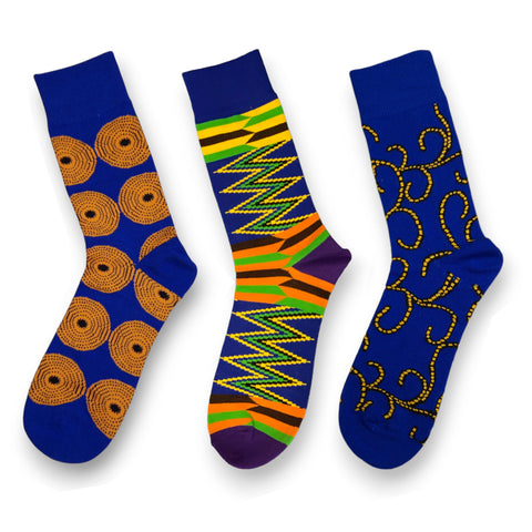 African socks / Afro socks / Set of 3 pairs - Blue KWABENA