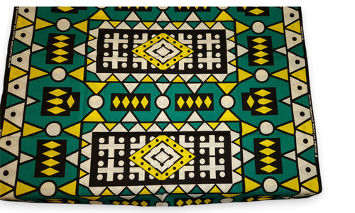 African print fabric - Turquoise Yellow Samakaka / Samacaca (Angola) - 100% cotton