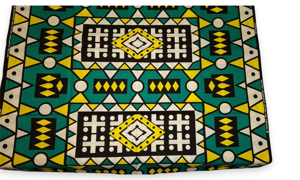 African print fabric - Turquoise Yellow Samakaka / Samacaca (Angola) - 100% cotton