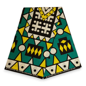 African print fabric - Turquoise Yellow Samakaka / Samacaca (Angola) - 100% cotton