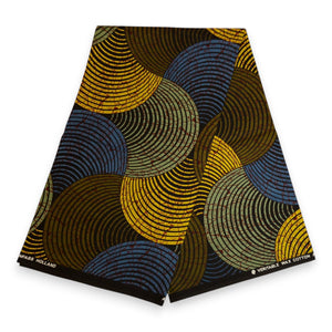 African print fabric - Green, Blue & Yellow Concentric Circle Design - 100% cotton