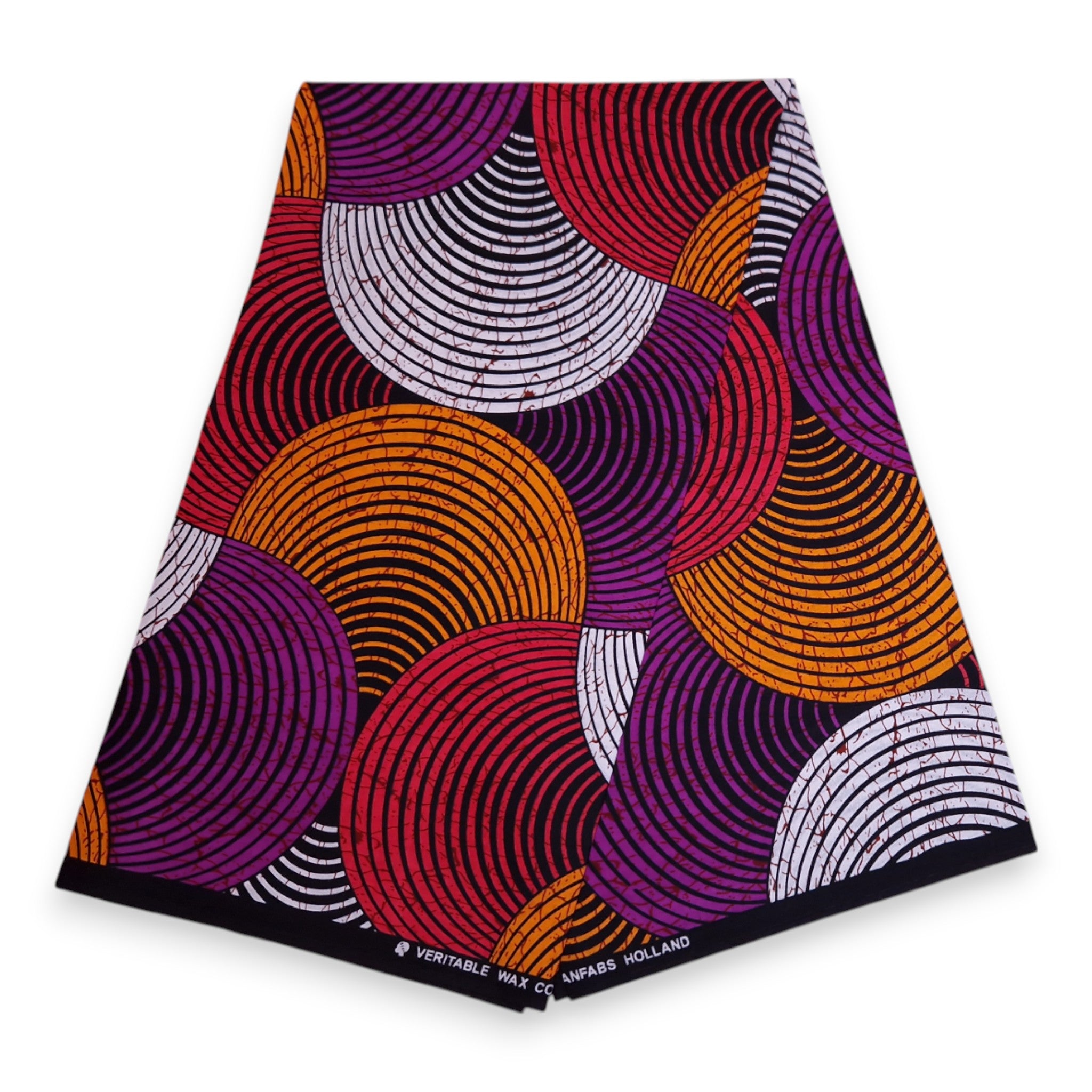 African print fabric - Orange & Purple Concentric Circle Design - 100% cotton