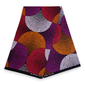 African print fabric - Orange & Purple Concentric Circle Design - 100% cotton