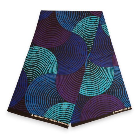 African print fabric - Blue & Turquoise Concentric Circle Design - 100% cotton