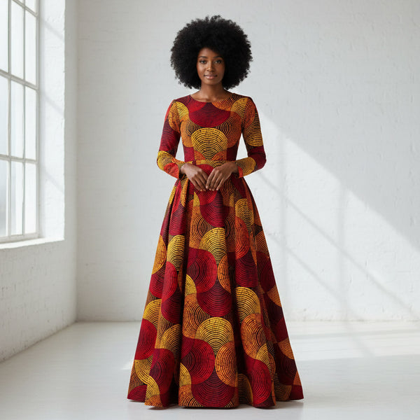 African print fabric - Red & Yellow Concentric Circle Design - 100% cotton