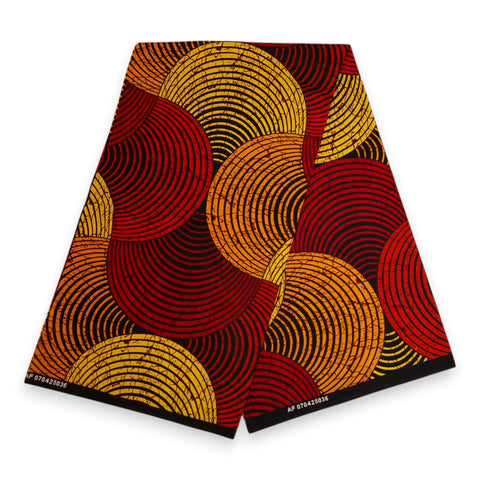 African print fabric - Red & Yellow Concentric Circle Design - 100% cotton