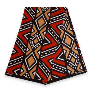 African print fabric - Red & Beige Bogolan - 100% cotton