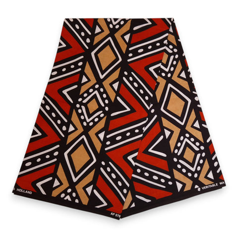 African print fabric - Red & Beige Bogolan - 100% cotton