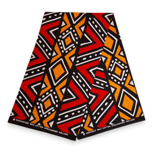 African print fabric - Red & Orange Bogolan - 100% cotton