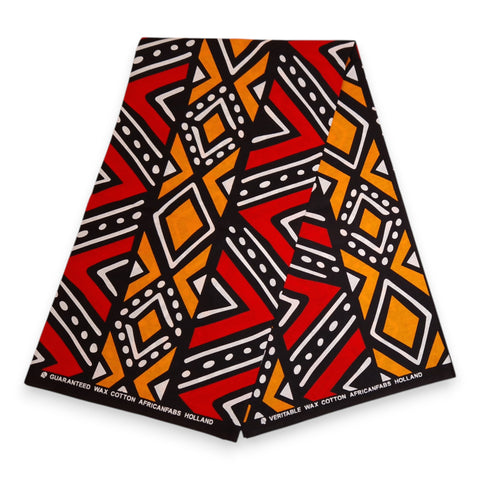 African print fabric - Red & Orange Bogolan - 100% cotton