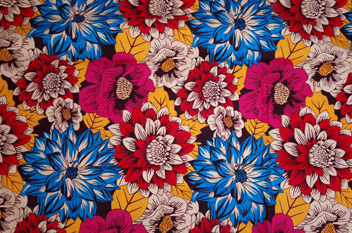 African print fabric - Red & Blue Flowers - 100% cotton
