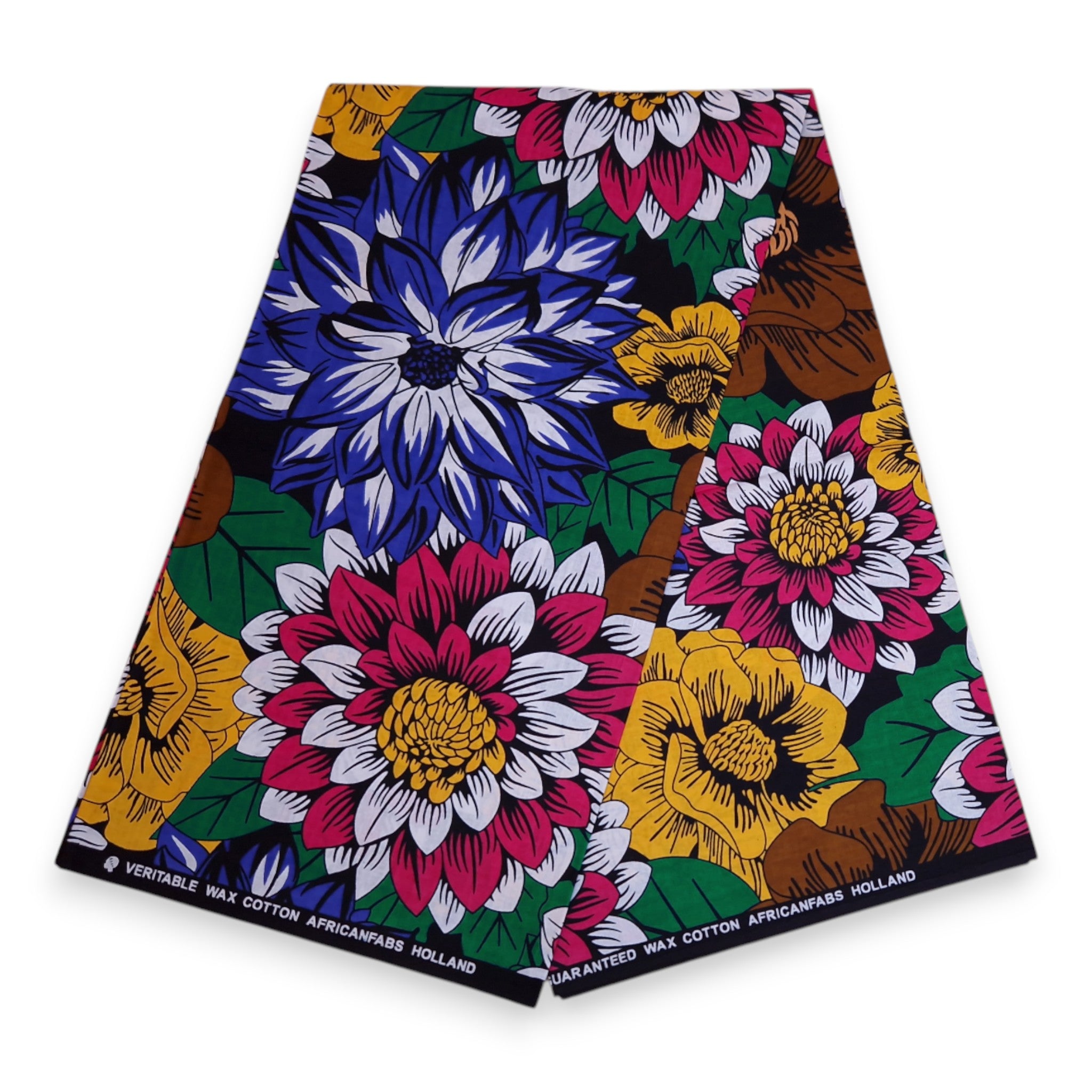 African print fabric - Blue & Fuchsia Flowers - 100% cotton