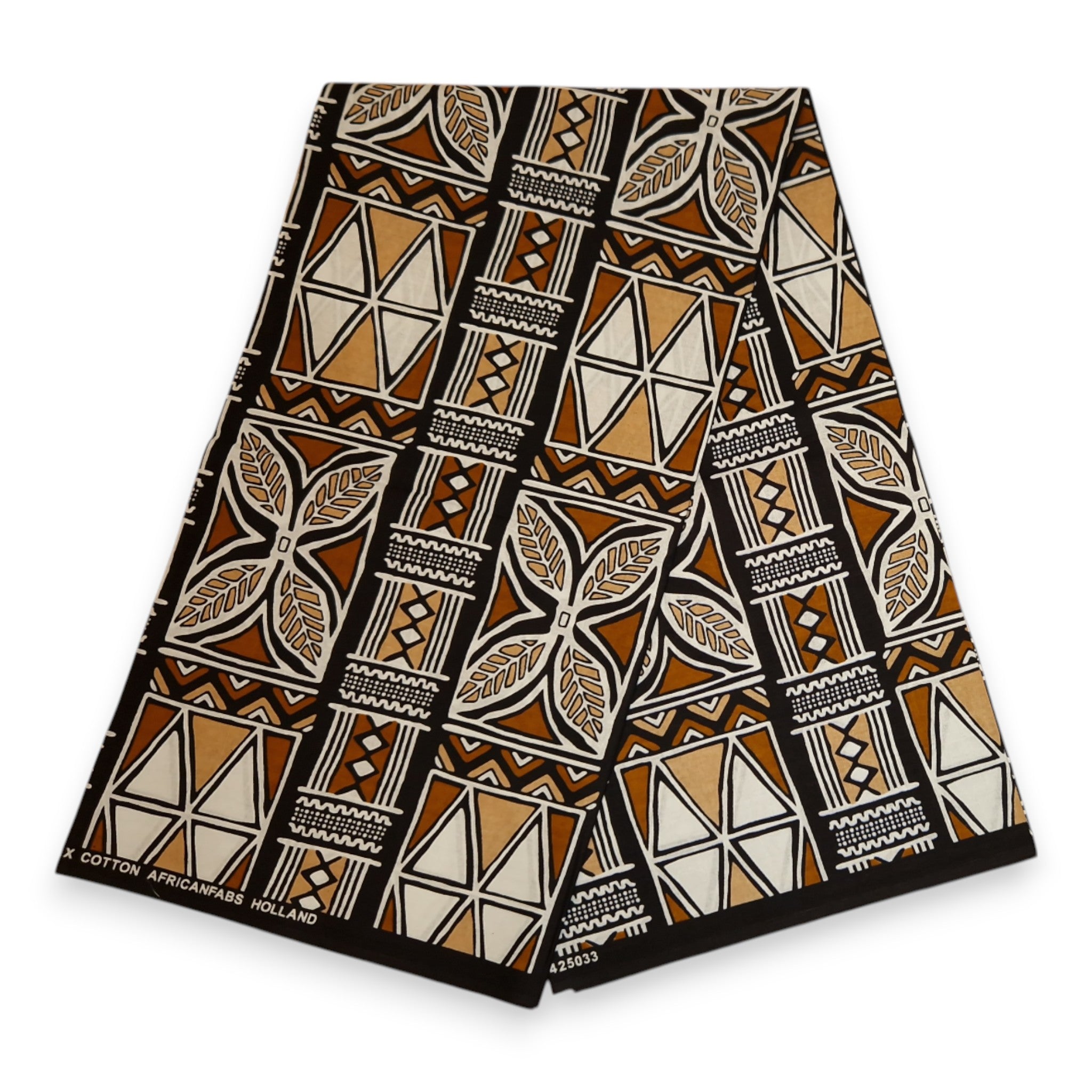 African print fabric - Brown & White Bogolan Symbols - 100% cotton
