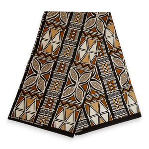 African print fabric - Brown & White Bogolan Symbols - 100% cotton