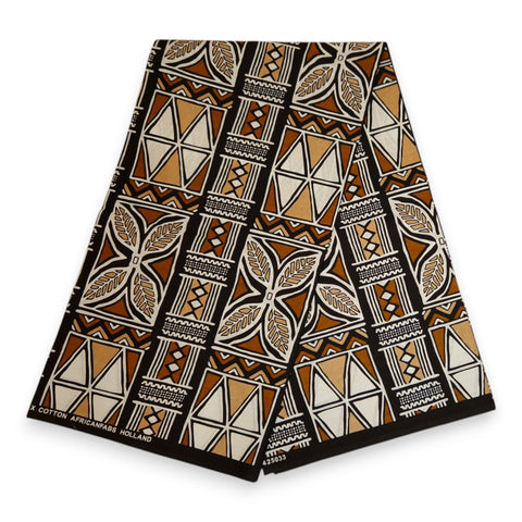 African print fabric - Brown & White Bogolan Symbols - 100% cotton