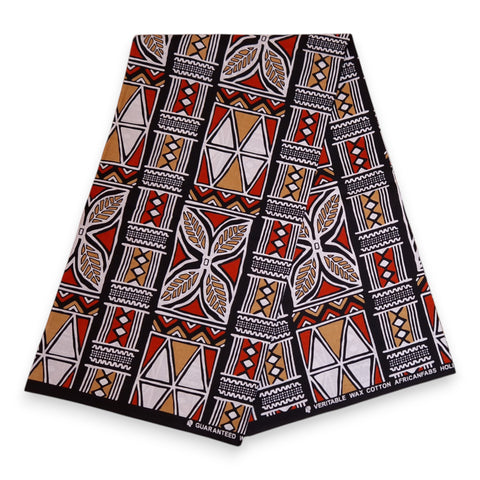African print fabric - Red & Beige Bogolan Symbols - 100% cotton