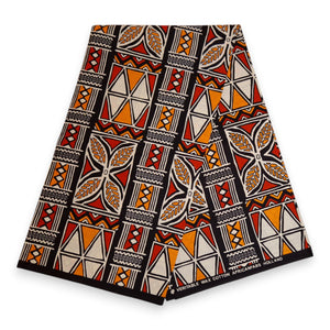 African print fabric - Red & Orange Bogolan Symbols - 100% cotton