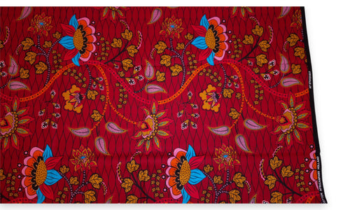 African print fabric - Dark Red & Yellow Botanical Flow - 100% cotton