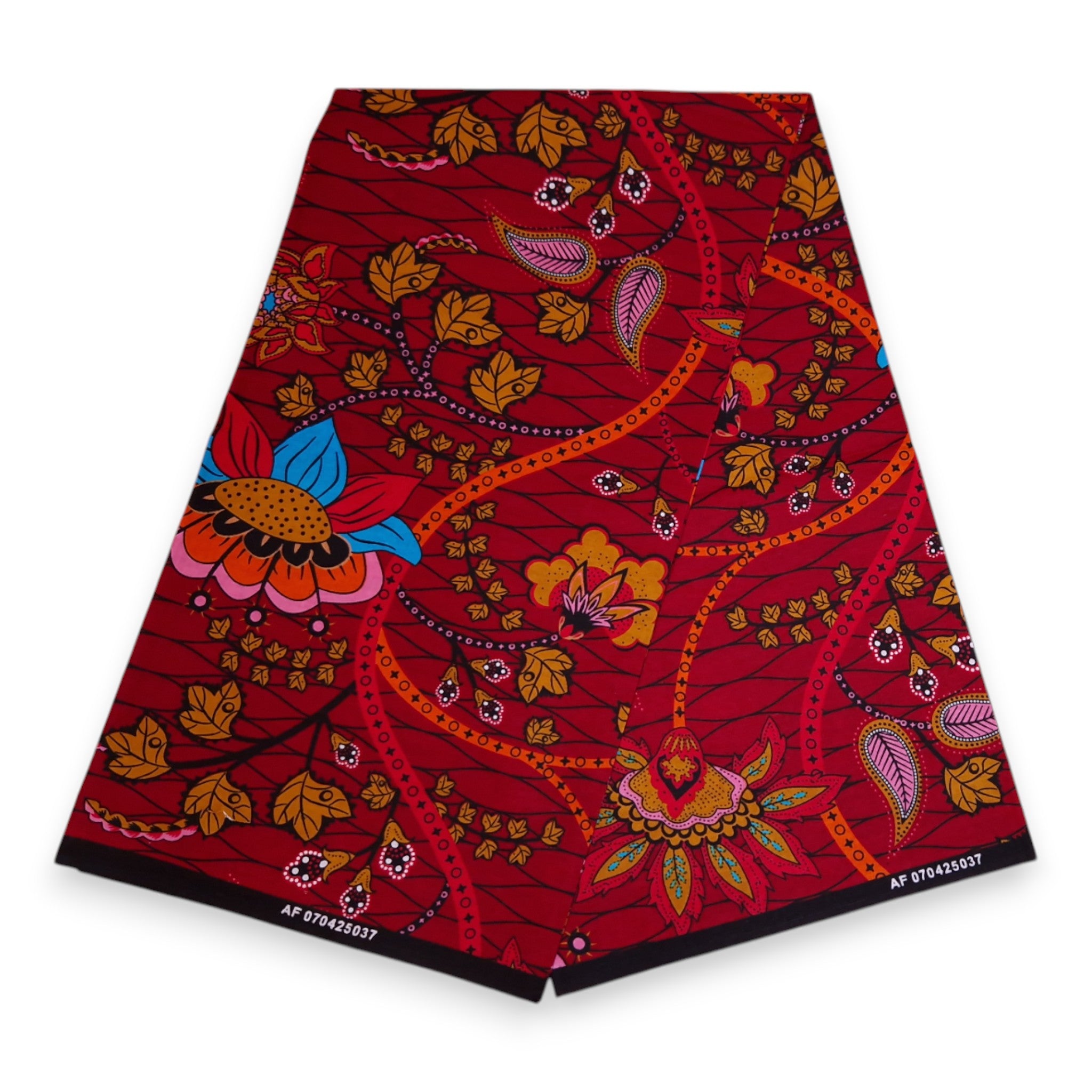 African print fabric - Dark Red & Yellow Botanical Flow - 100% cotton