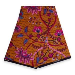 African print fabric - Mustard & Pink Botanical Flow - 100% cotton