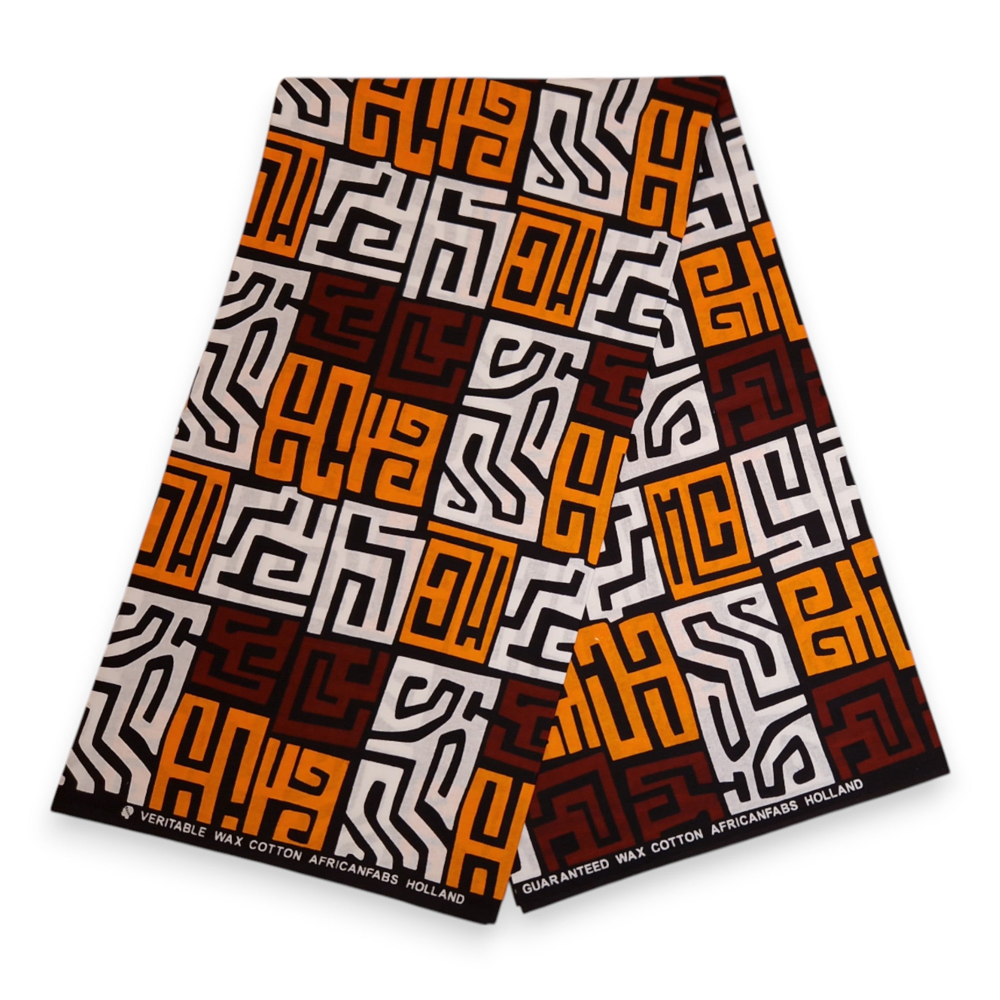 African print fabric - Brown & Yellow-Orange Kuba Blocks Congo - 100% cotton