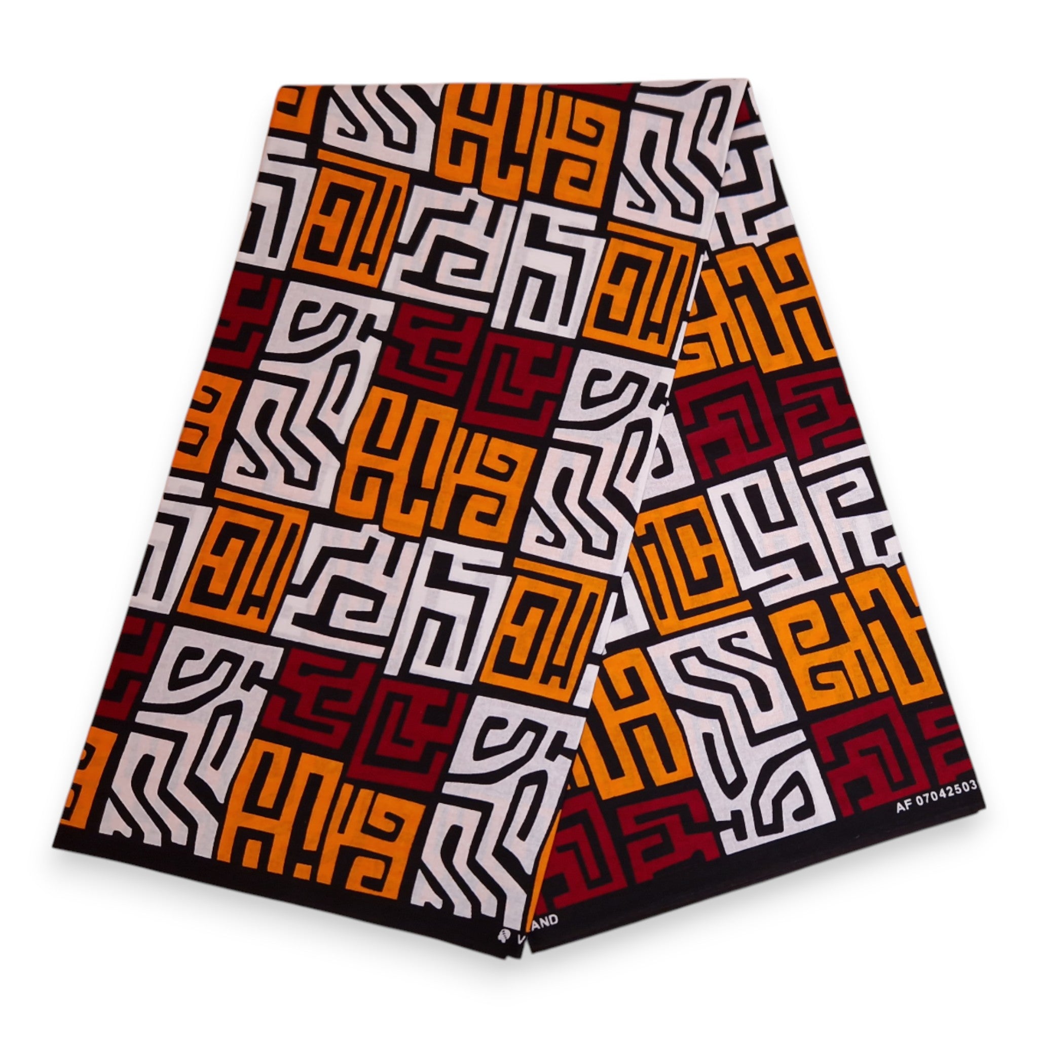 African print fabric - Maroon Red & Yellow-Orange Kuba Blocks Congo - 100% cotton