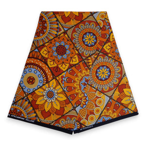 African print fabric - Orange & Light Blue Mandala Patchwork - 100% cotton