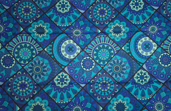 African headwrap - Blue & Turquoise Mandala Patchwork