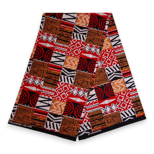 African print fabric - Red Bogolan Mosaic - 100% cotton