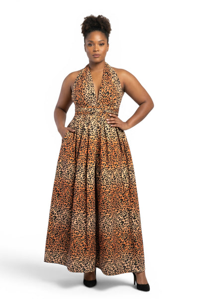 African Wax print fabric - Orange Beige Leopard Spots - 100% cotton