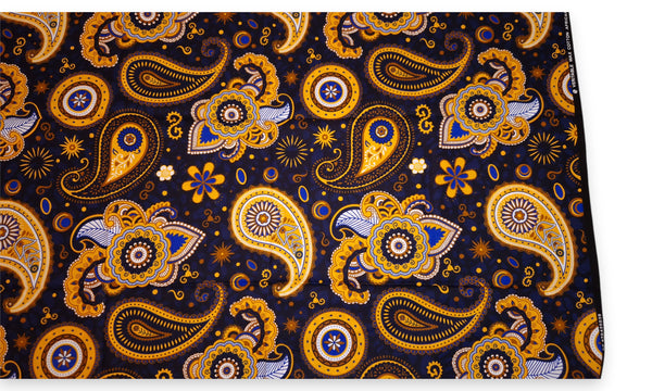 African print fabric - Navy blue Yellow Paisley - 100% cotton