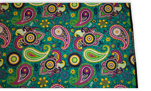 African print fabric - Turquoise Purple Paisley - 100% cotton
