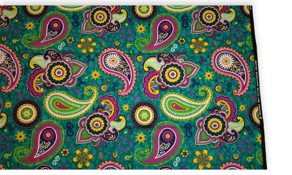 African print fabric - Turquoise Purple Paisley - 100% cotton