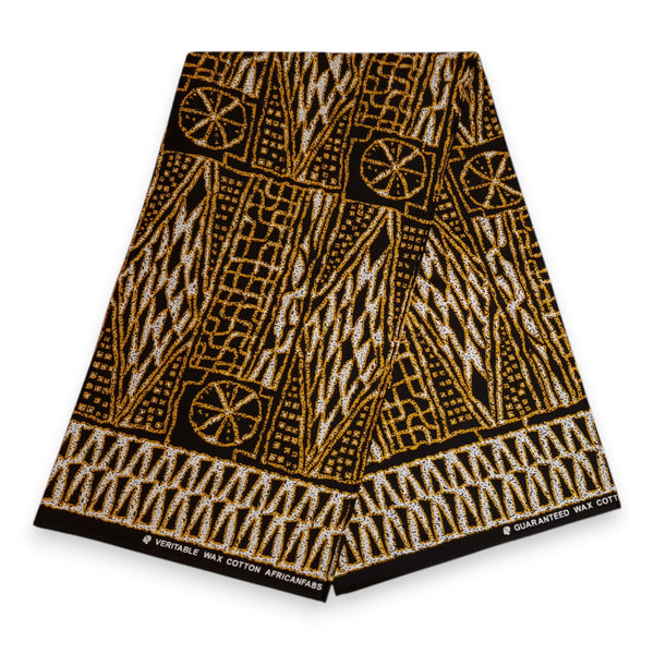 African print fabric - Black Yellow Ndop Cameroon - 100% cotton