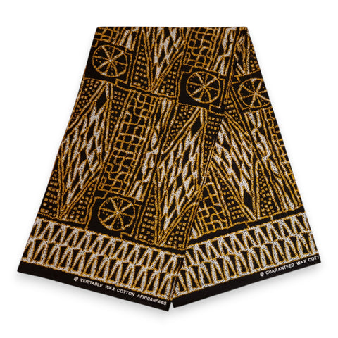 African print fabric - Black Yellow Ndop Cameroon - 100% cotton