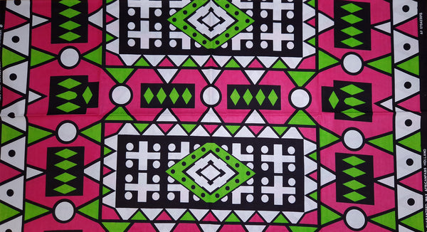 African print fabric - Pink Green Samakaka / Samacaca (Angola) - 100% cotton