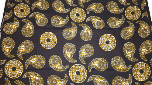 African Wax print fabric - Black Olive Paisley Sun - 100% cotton