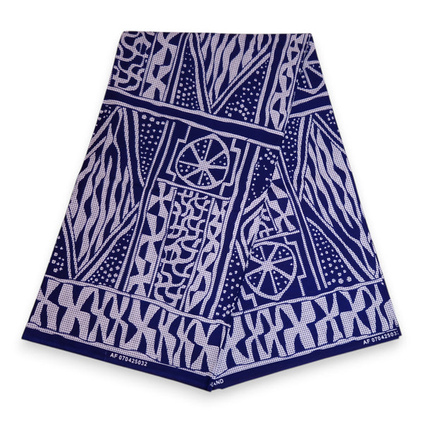 African Wax print fabric - Blue White Ndop Cameroon - 100% cotton