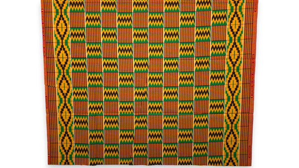 African Wax print fabric - Green Kente Print Zigzag Ghana - 100% cotton