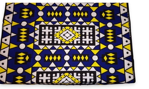 African print fabric - Blue Yellow Samakaka / Samacaca (Angola) - 100% cotton