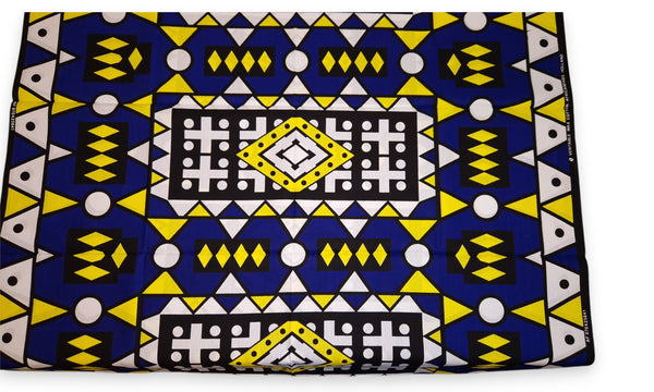 African print fabric - Blue Yellow Samakaka / Samacaca (Angola) - 100% cotton