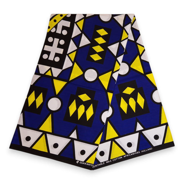 African print fabric - Blue Yellow Samakaka / Samacaca (Angola) - 100% cotton