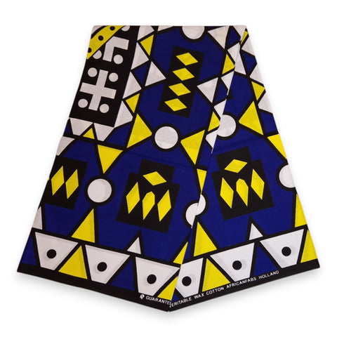 African print fabric - Blue Yellow Samakaka / Samacaca (Angola) - 100% cotton