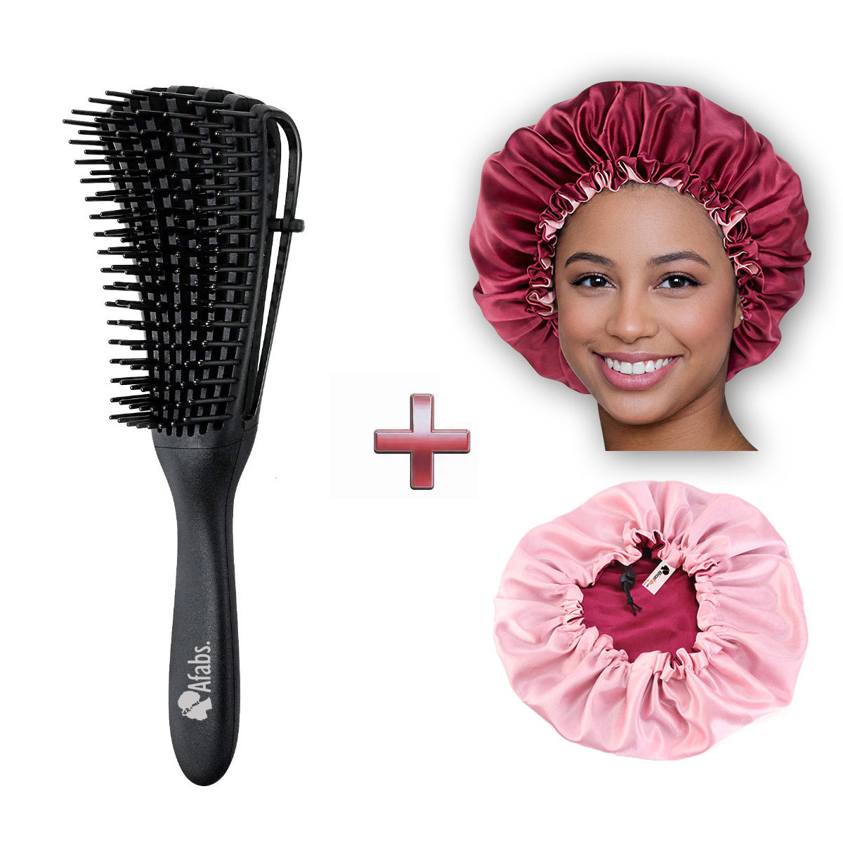Black Detangler brush + Red Satin Hair Bonnet | Comb for curls | Afro ...