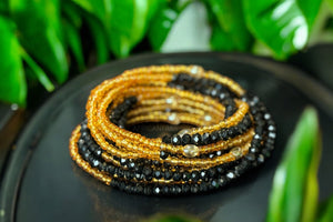 Waist Beads / African Waist Chain - Osunde - Black mix Crystal (elastic)