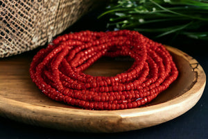 Waist Beads / African Hip Chain - EKI- Red (elastic)