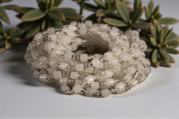 Waist Beads / African Hip Chain - NOSA - White Glow (elastic)